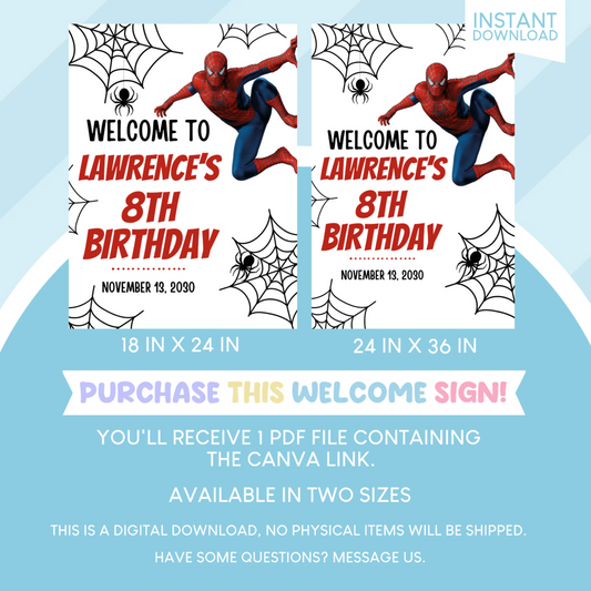 Spiderman Superhero Birthday Party Welcome Sign Poster
