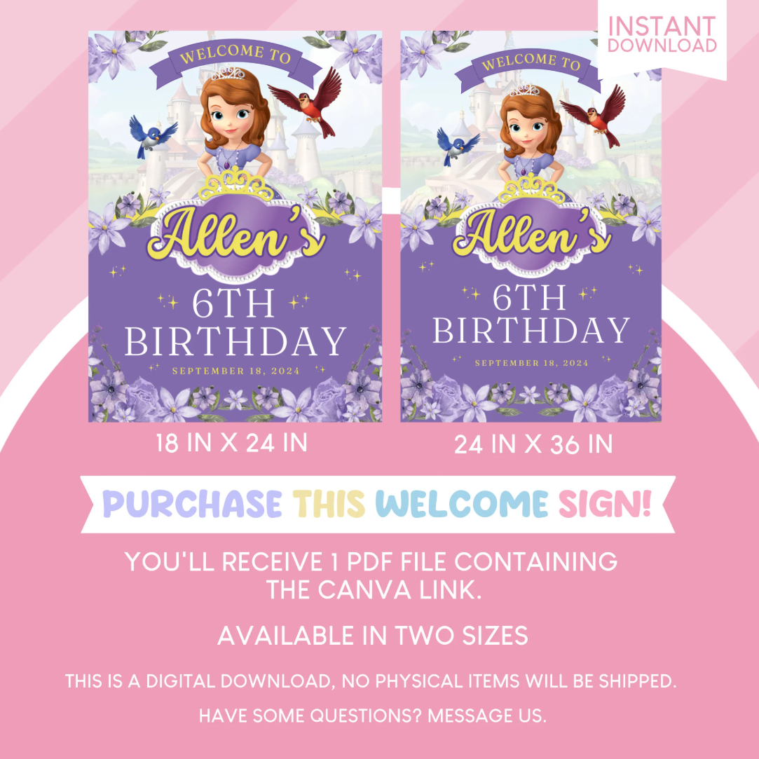 Sofia the First Birthday Party Welcome Sign Poster