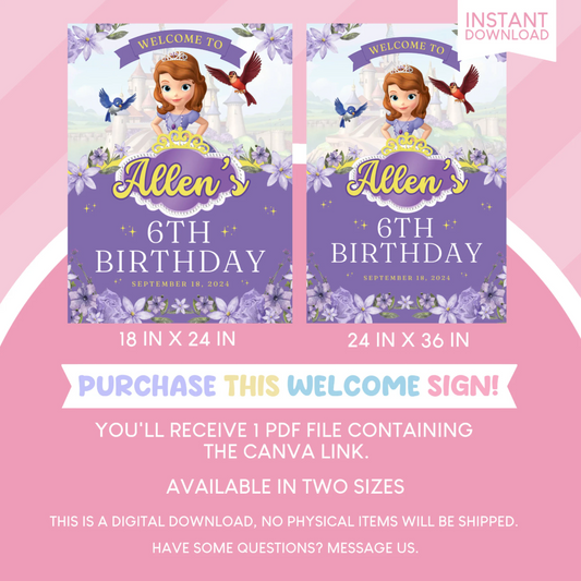 Sofia the First Birthday Party Welcome Sign Poster