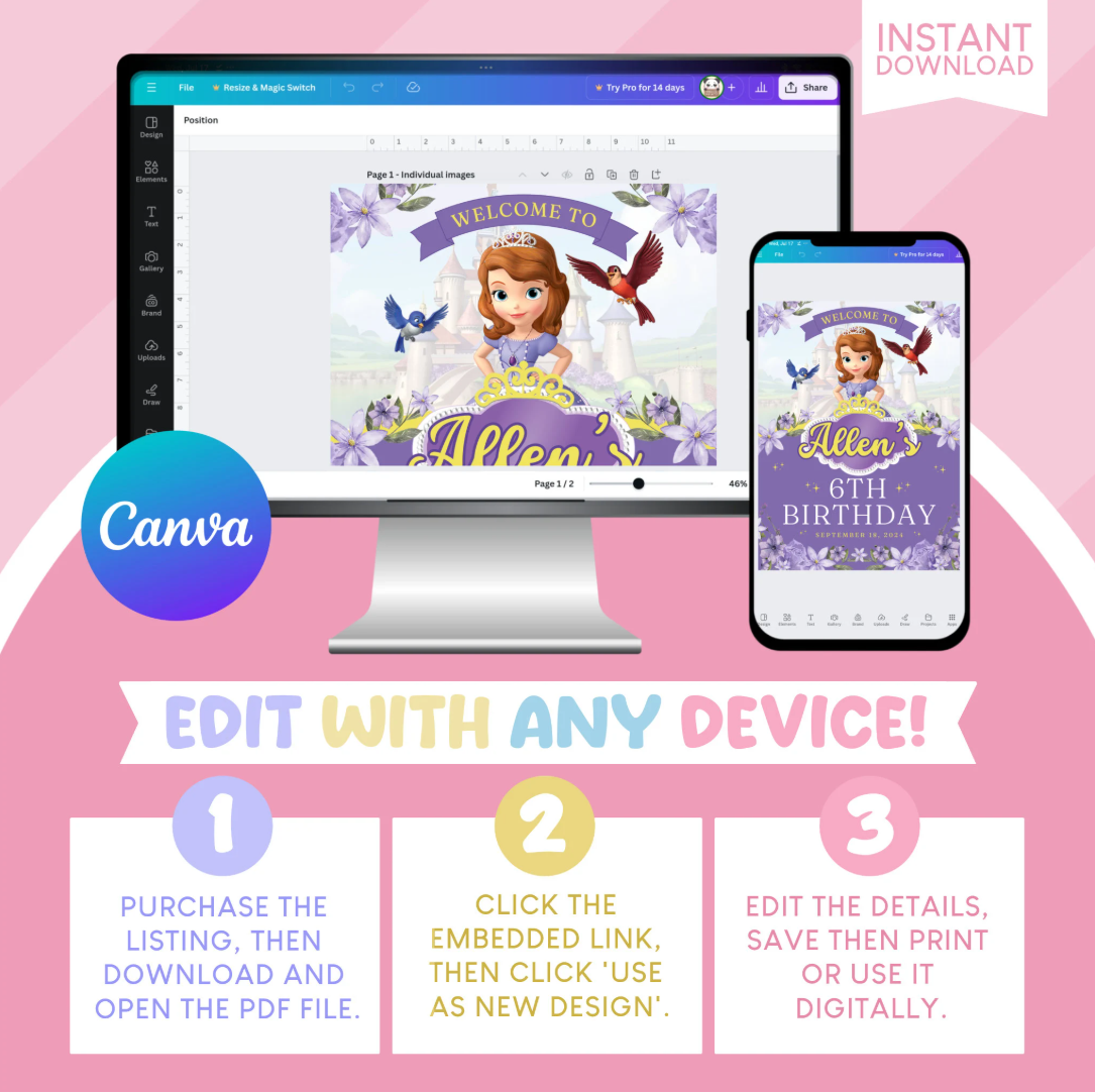 Sofia the First Birthday Party Welcome Sign Poster