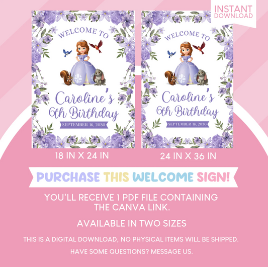 Sofia the First Birthday Party Welcome Sign Poster
