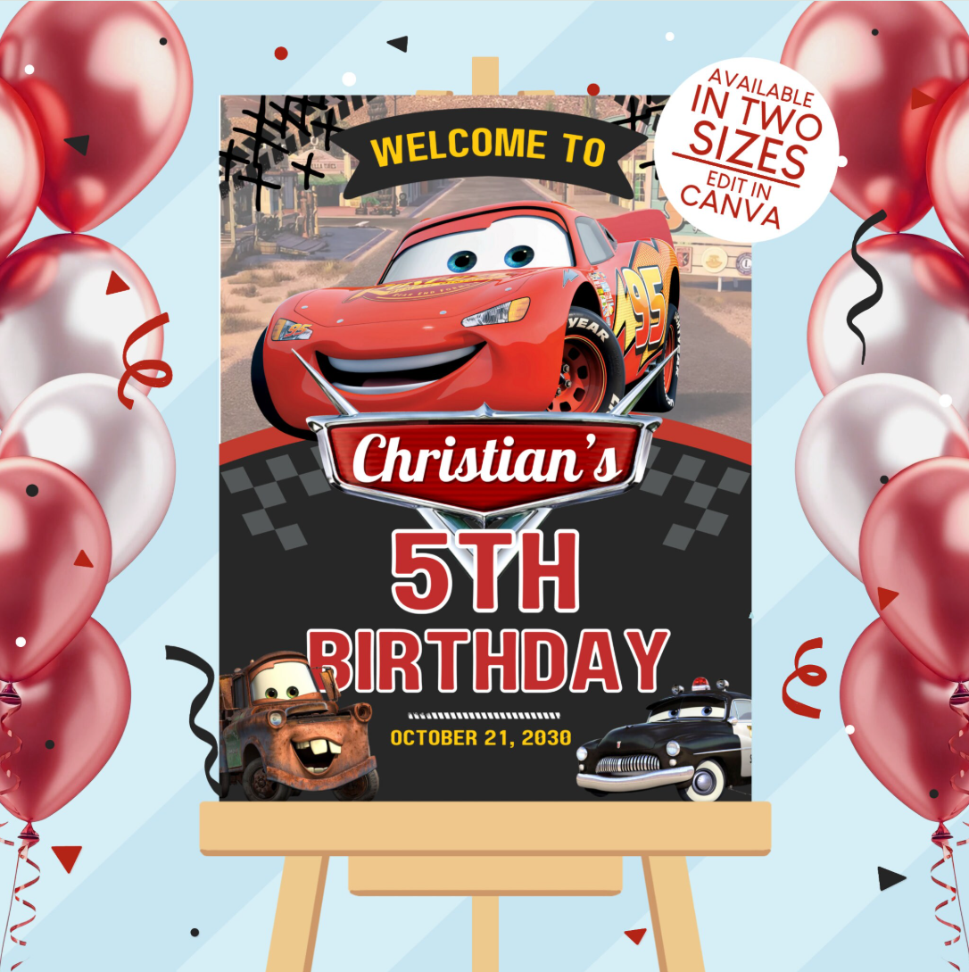 Cars Lightning Mcqueen Birthday Party Welcome Sign Poster