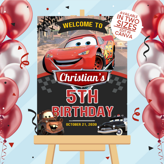 Cars Lightning Mcqueen Birthday Party Welcome Sign Poster