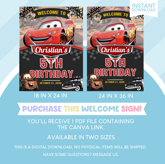 Cars Lightning Mcqueen Birthday Party Welcome Sign Poster