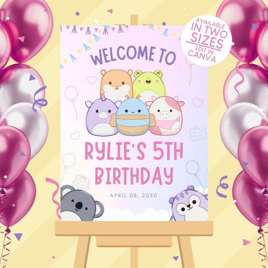 Squishmallows Birthday Party Welcome Sign Poster