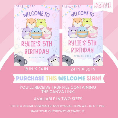 Squishmallows Birthday Party Welcome Sign Poster
