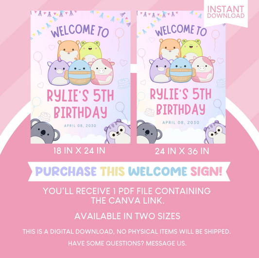 Squishmallows Birthday Party Welcome Sign Poster