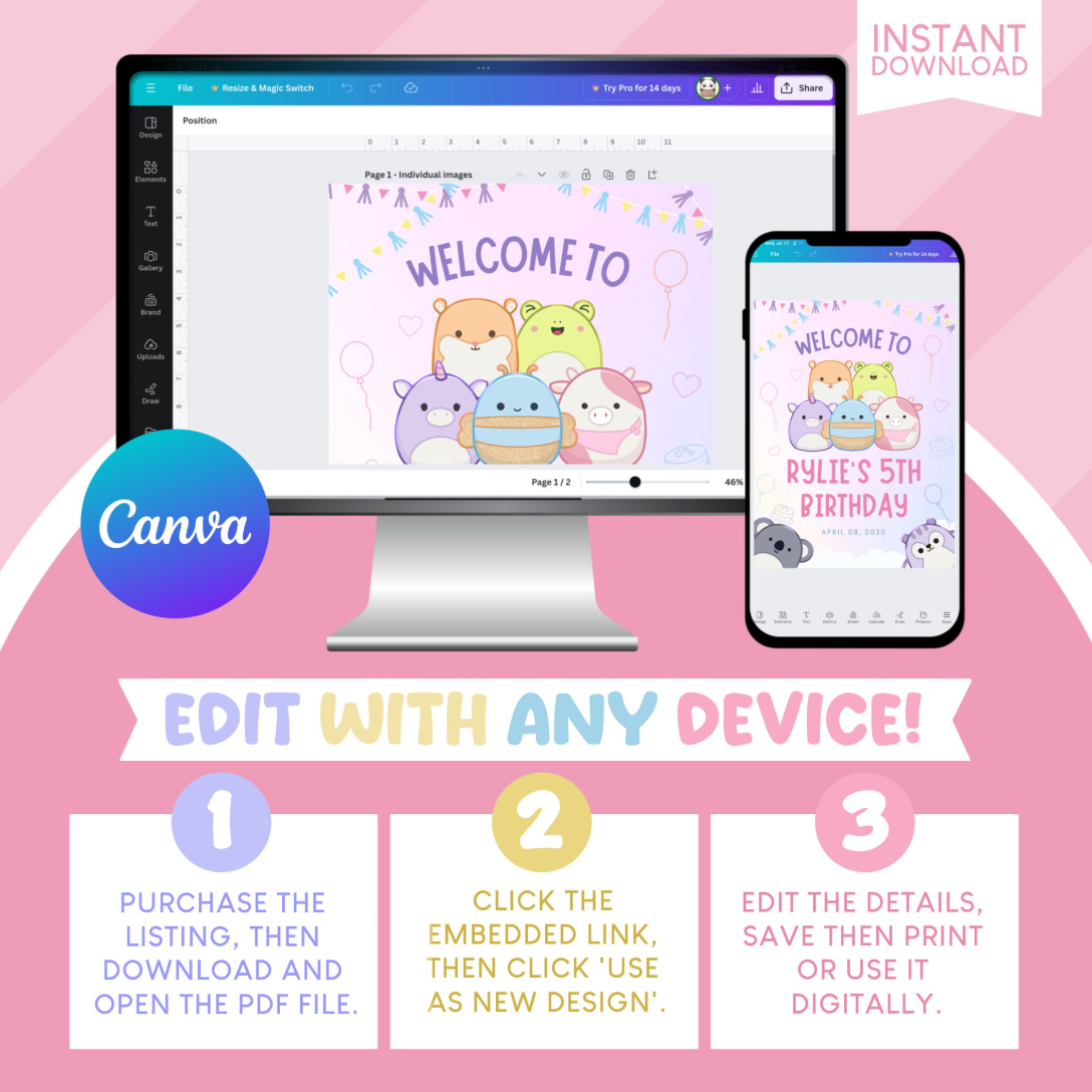 Squishmallows Birthday Party Welcome Sign Poster
