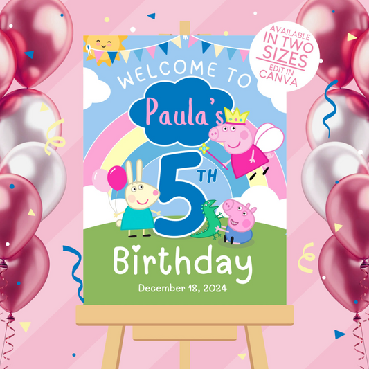 Peppa Pig Birthday Party Welcome Sign Poster