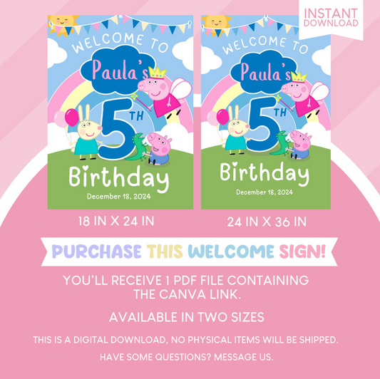 Peppa Pig Birthday Party Welcome Sign Poster