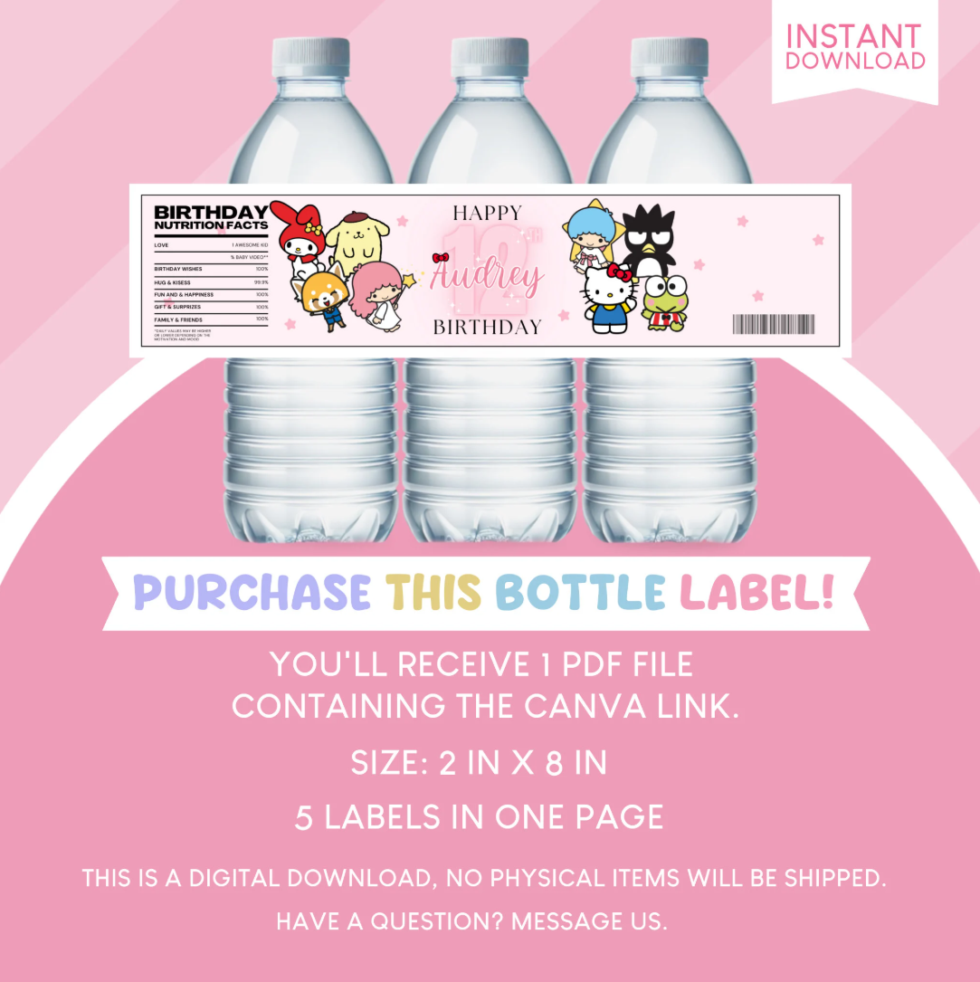 Sanrio Birthday Party Favor Water Bottle