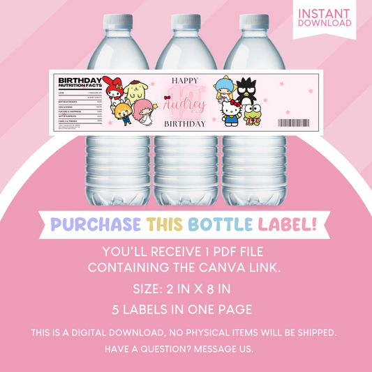 Sanrio Birthday Party Favor Water Bottle