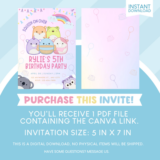 Squishmallows Birthday Party Invitation