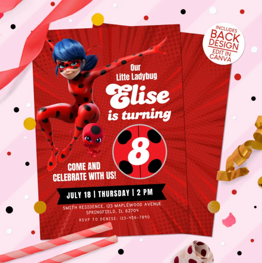 Miraculous Ladybug Birthday Party Invitation