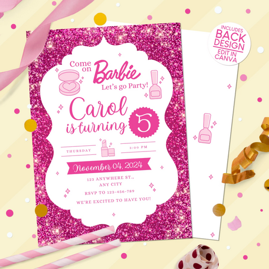 Barbie Glitter Birthday Party Invitation