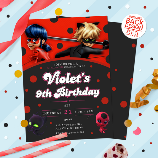 Miraculous Ladybug Birthday Party Invitation