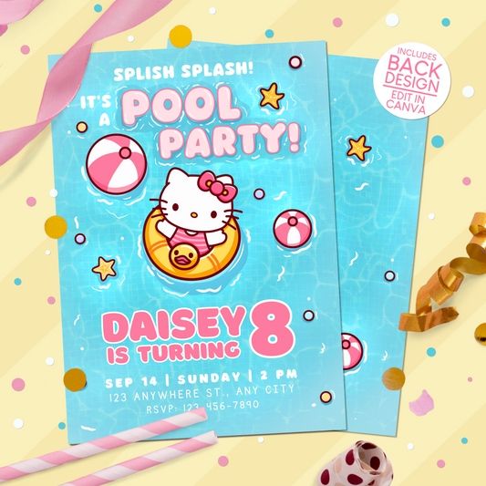Hello Kitty Birthday Pool Party Invitation
