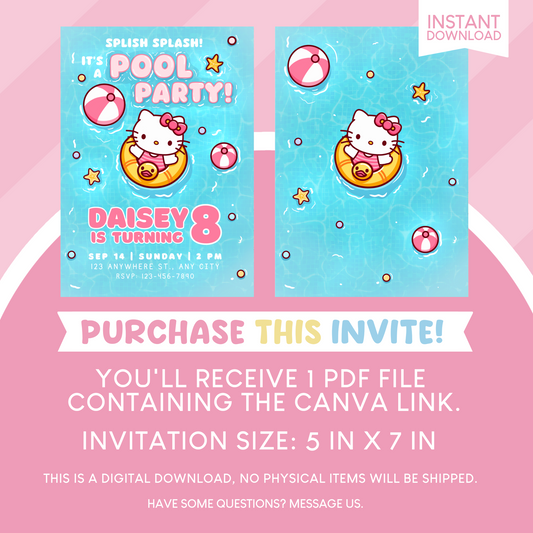 Hello Kitty Birthday Pool Party Invitation
