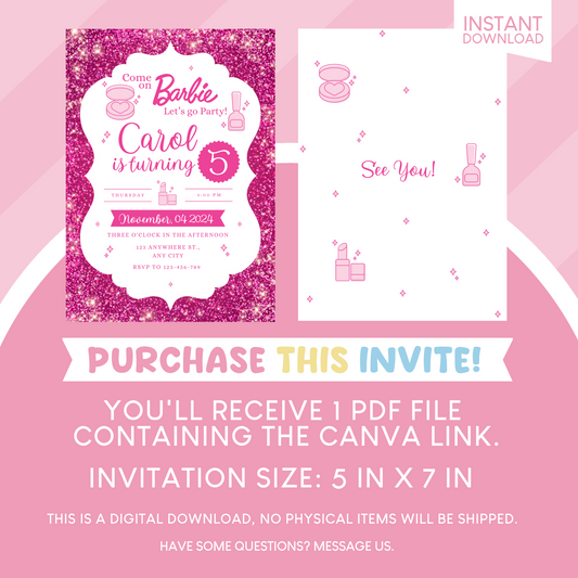 Barbie Glitter Birthday Party Invitation