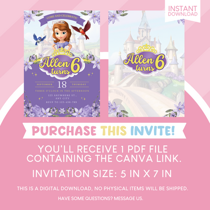 Sofia the First Birthday Party Invitation