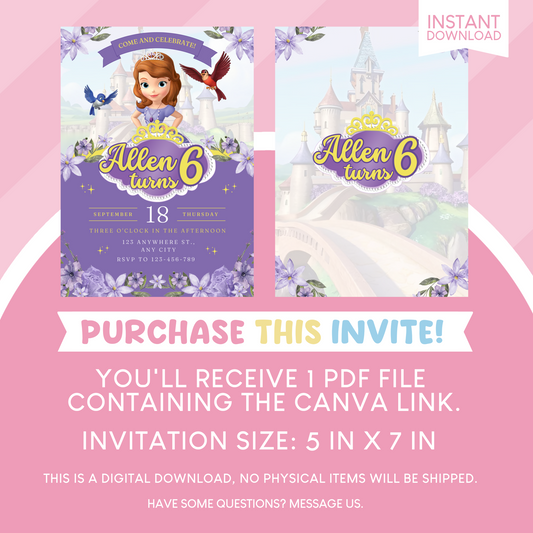 Sofia the First Birthday Party Invitation