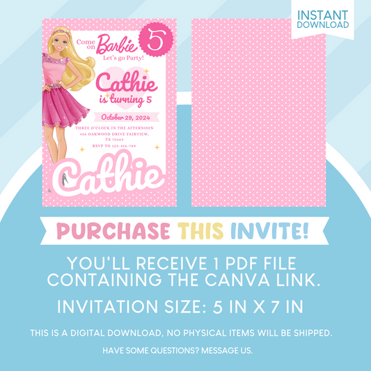Barbie Glitter Birthday Party Invitation