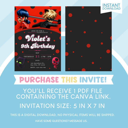 Miraculous Ladybug Birthday Party Invitation