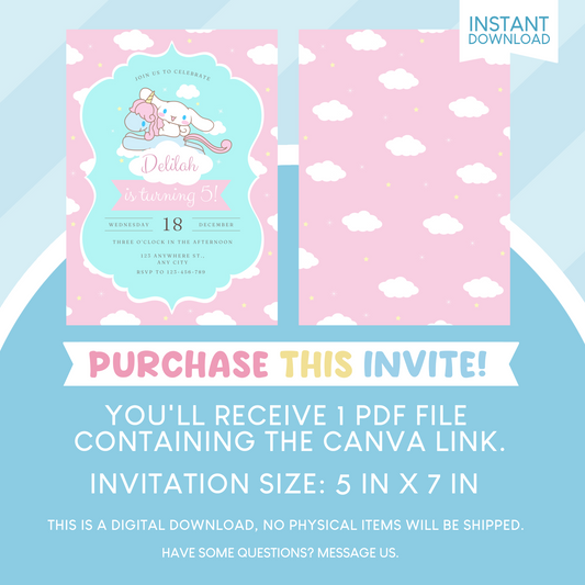 Cinnamoroll Birthday Party Invitation
