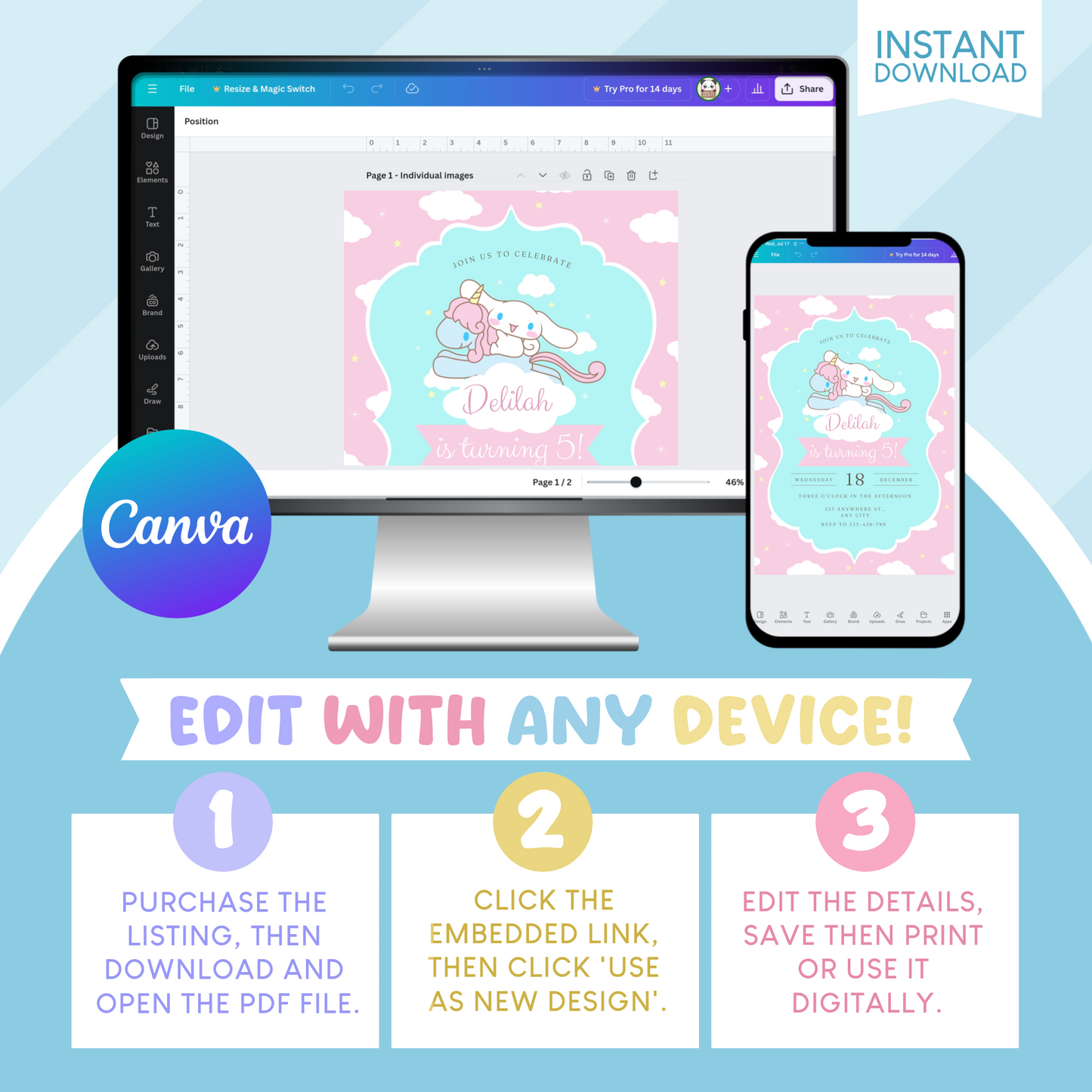 Cinnamoroll Birthday Party Invitation