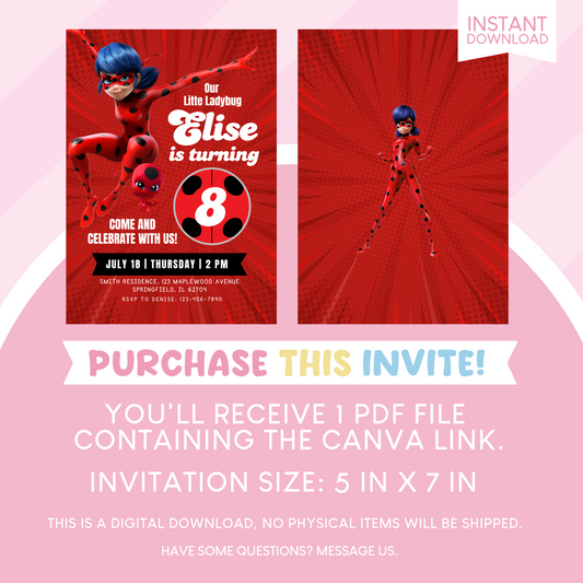 Miraculous Ladybug Birthday Party Invitation