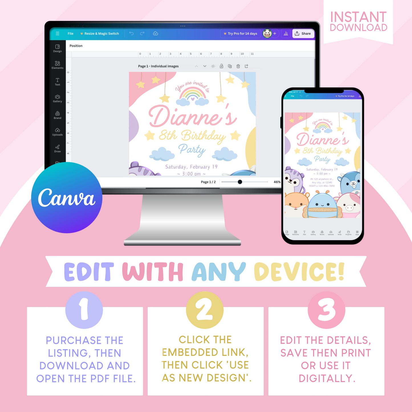 Squishmallows Birthday Party Invitation