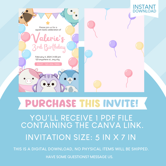 Squishmallows Birthday Party Invitation