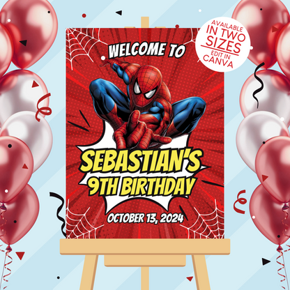 Spiderman Superhero Birthday Party Welcome Sign Poster