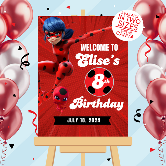 Miraculous Ladybug Birthday Party Welcome Sign Poster