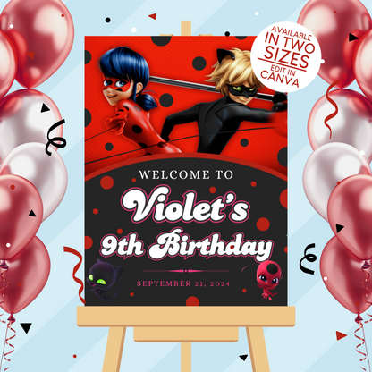 Miraculous Ladybug Birthday Party Welcome Sign Poster