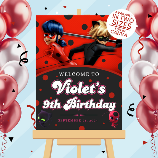 Miraculous Ladybug Birthday Party Welcome Sign Poster