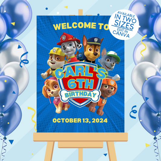 Paw Patrol Birthday Party Welcome Sign Poster