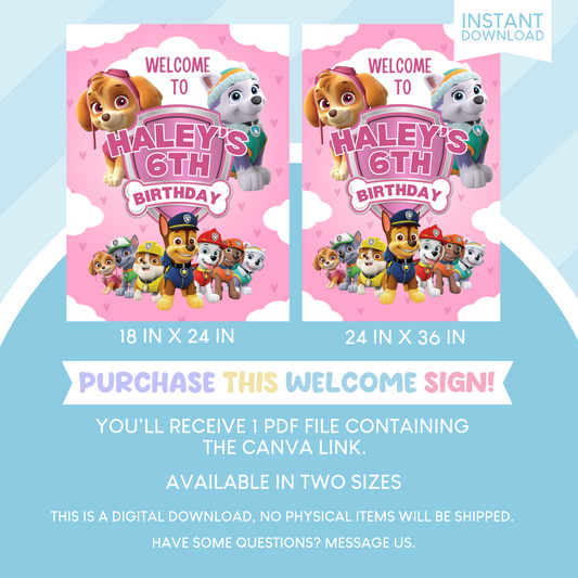 Paw Patrol Birthday Party Welcome Sign Poster