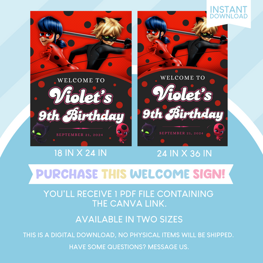 Miraculous Ladybug Birthday Party Welcome Sign Poster