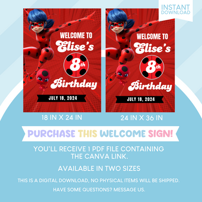 Miraculous Ladybug Birthday Party Welcome Sign Poster