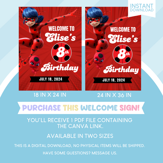 Miraculous Ladybug Birthday Party Welcome Sign Poster