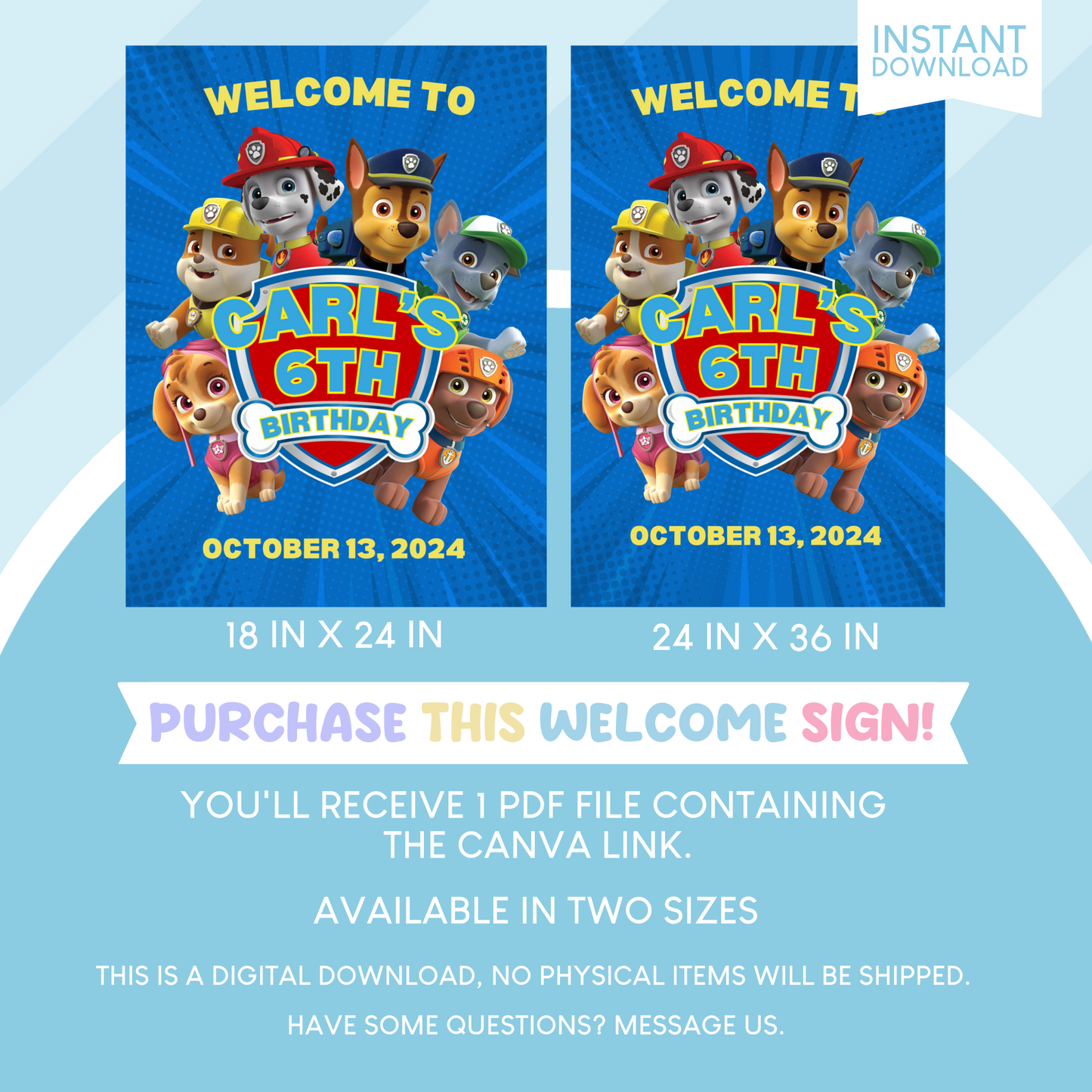 Paw Patrol Birthday Party Welcome Sign Poster
