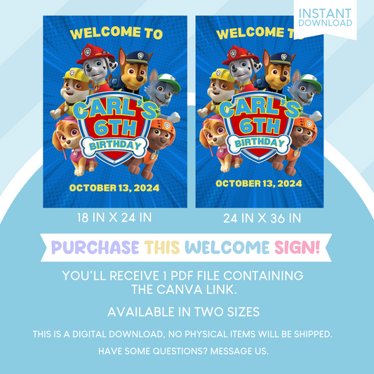 Paw Patrol Birthday Party Welcome Sign Poster