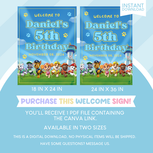 Paw Patrol Birthday Party Welcome Sign Poster