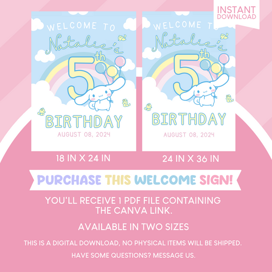 Cinnamoroll Birthday Party Welcome Sign Poster