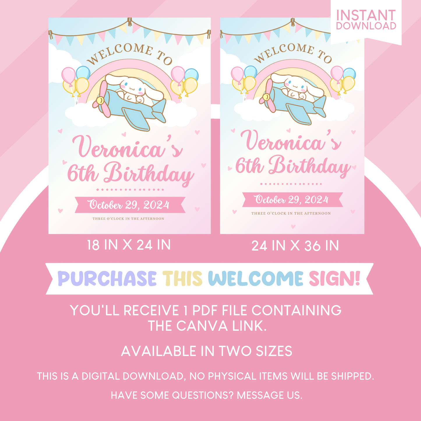Cinnamoroll Birthday Party Welcome Sign Poster