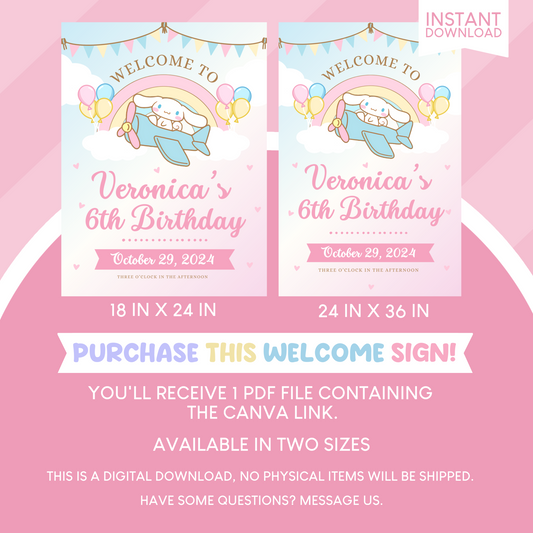 Cinnamoroll Birthday Party Welcome Sign Poster