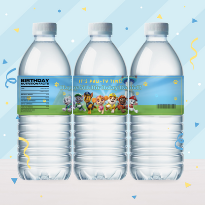 Paw Patrol Birthday Party Favor Water Bottle