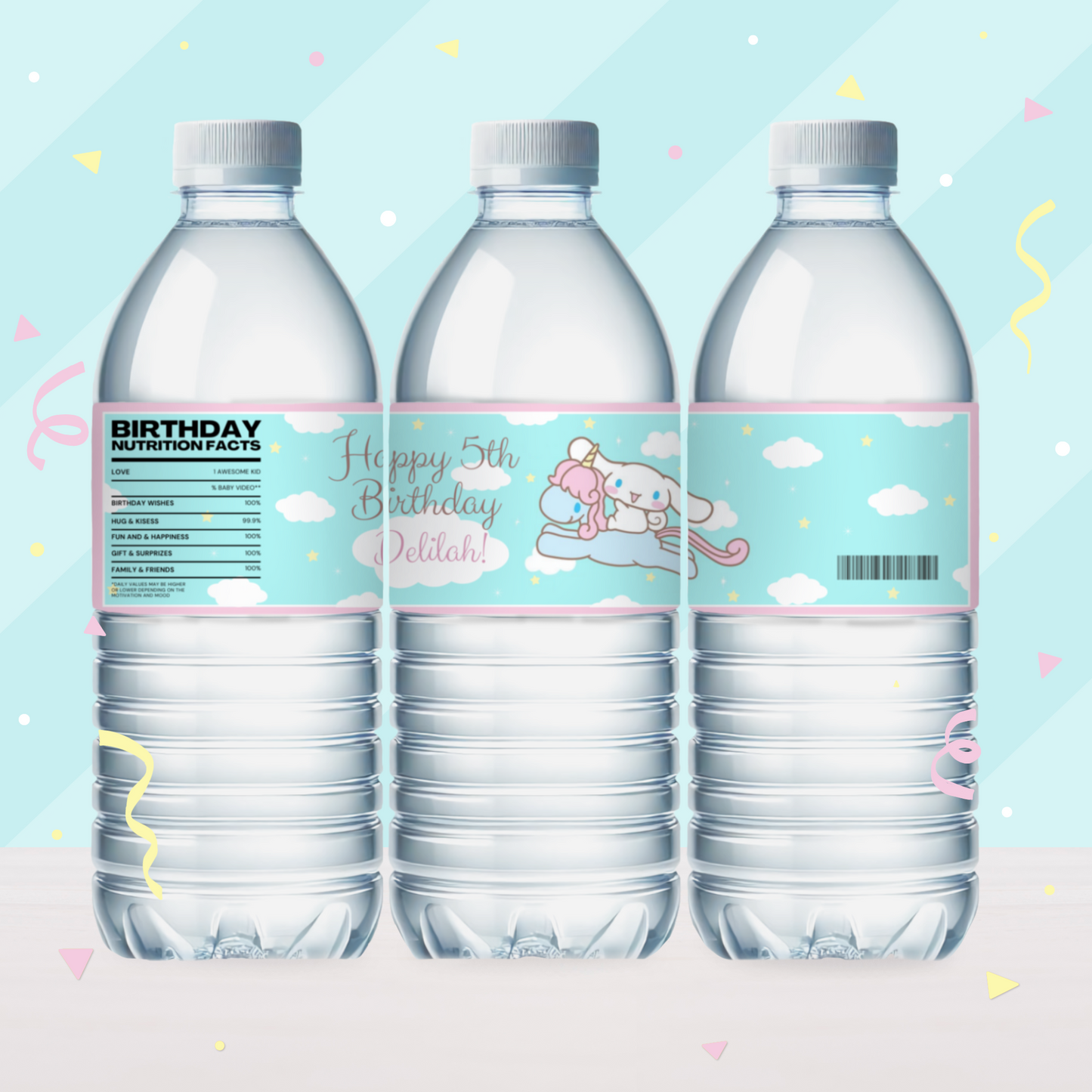 Cinnamoroll Birthday Party Favor Water Bottle