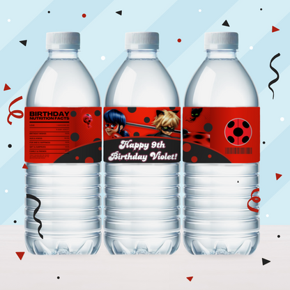 Miraculous Ladybug Birthday Party Favor Water Bottle